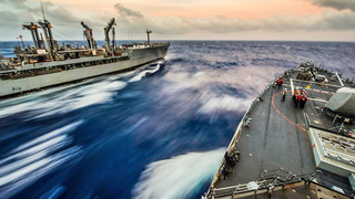 USS <i>Fitzgerald </i>Races Through The Water During Underway Replenishment